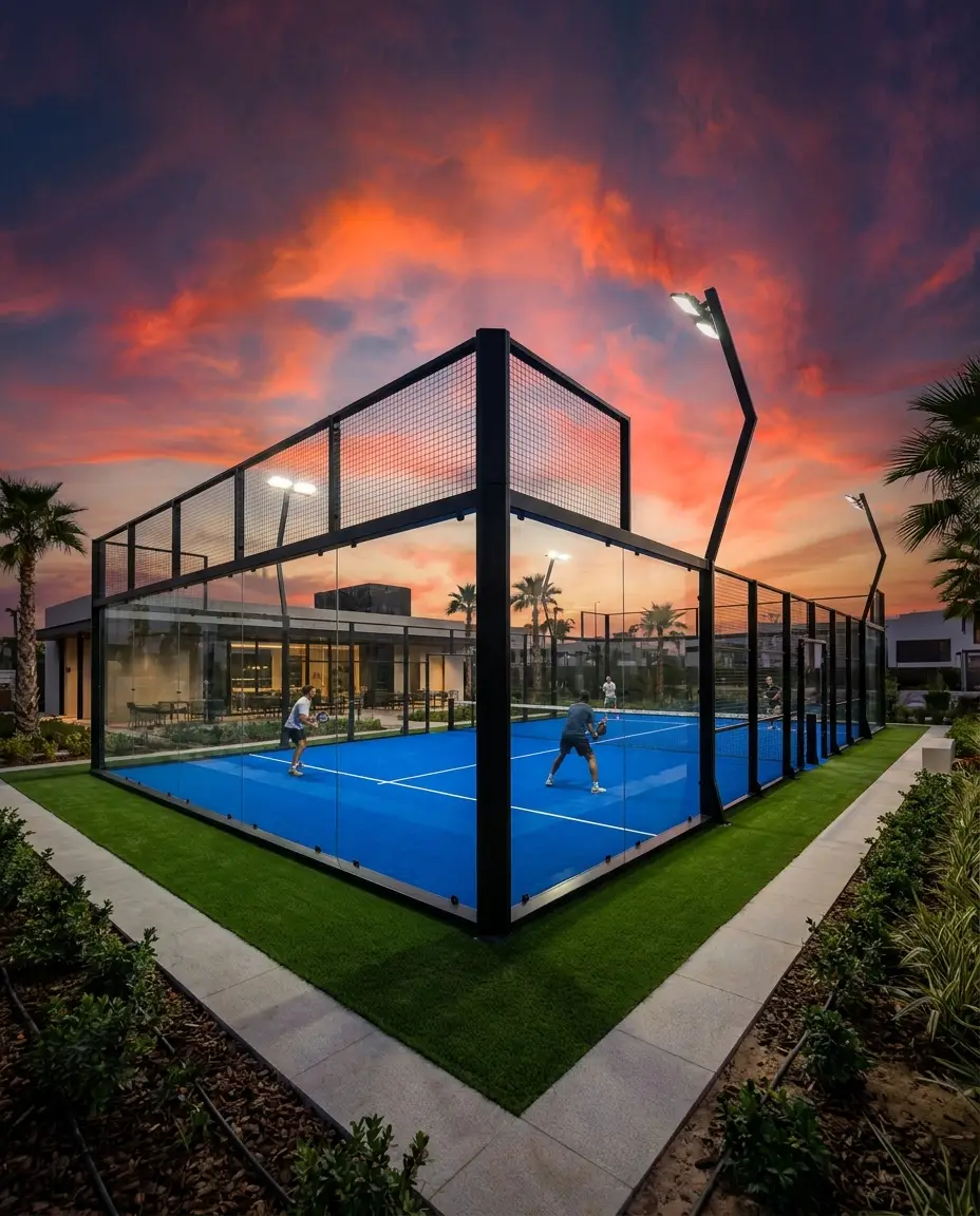 Terrain de padel panoramique premium installé en Côte d'Ivoire