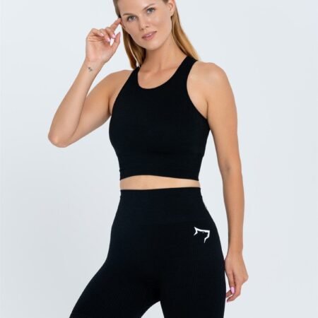 Gymwolves Women's Sports Shorts | Seamless Sports Shorts | Ribbed BLACK