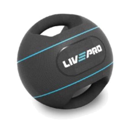 Medicine ball LIVEPRO a double poignee, noir et bleu - LIFEFIT Abidjan