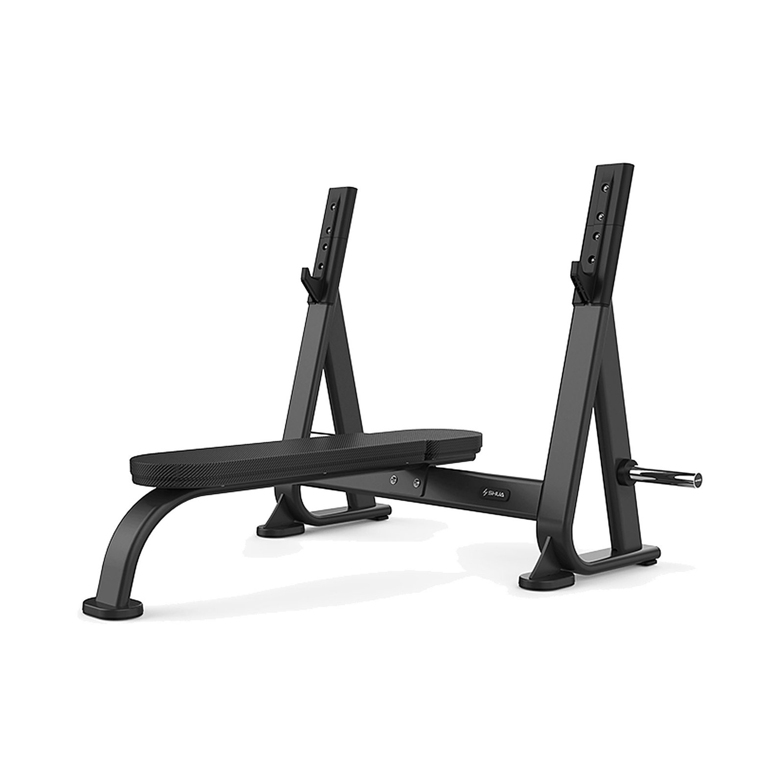 Banc de developpe couche olympique SHUA SH-G8871, assise et supports de barre, vue trois quarts - LIFEFIT Abidjan