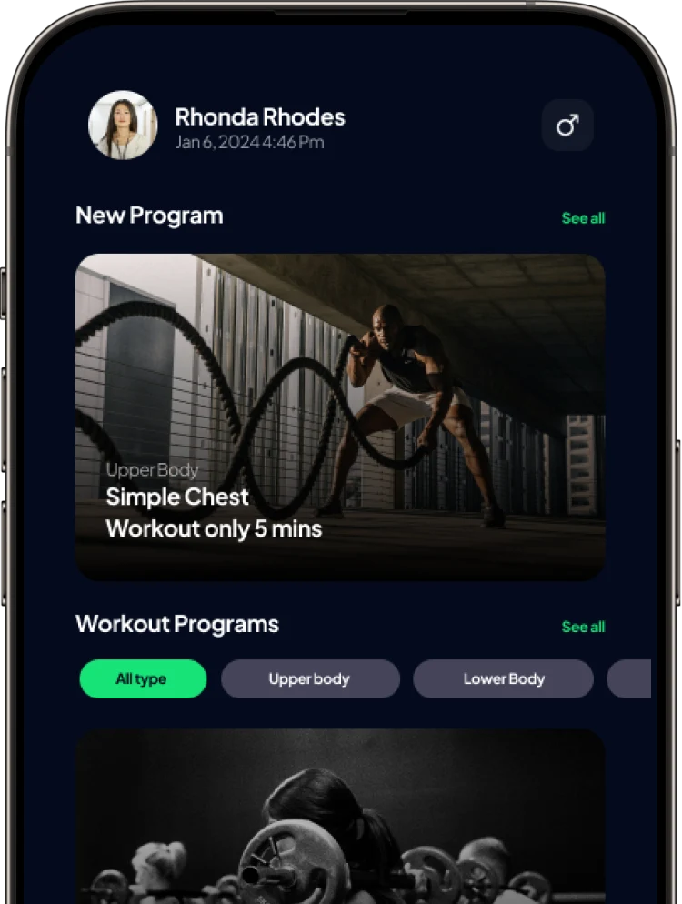 Ecran de l'application Hume Health avec les programmes d'entrainement personnalises