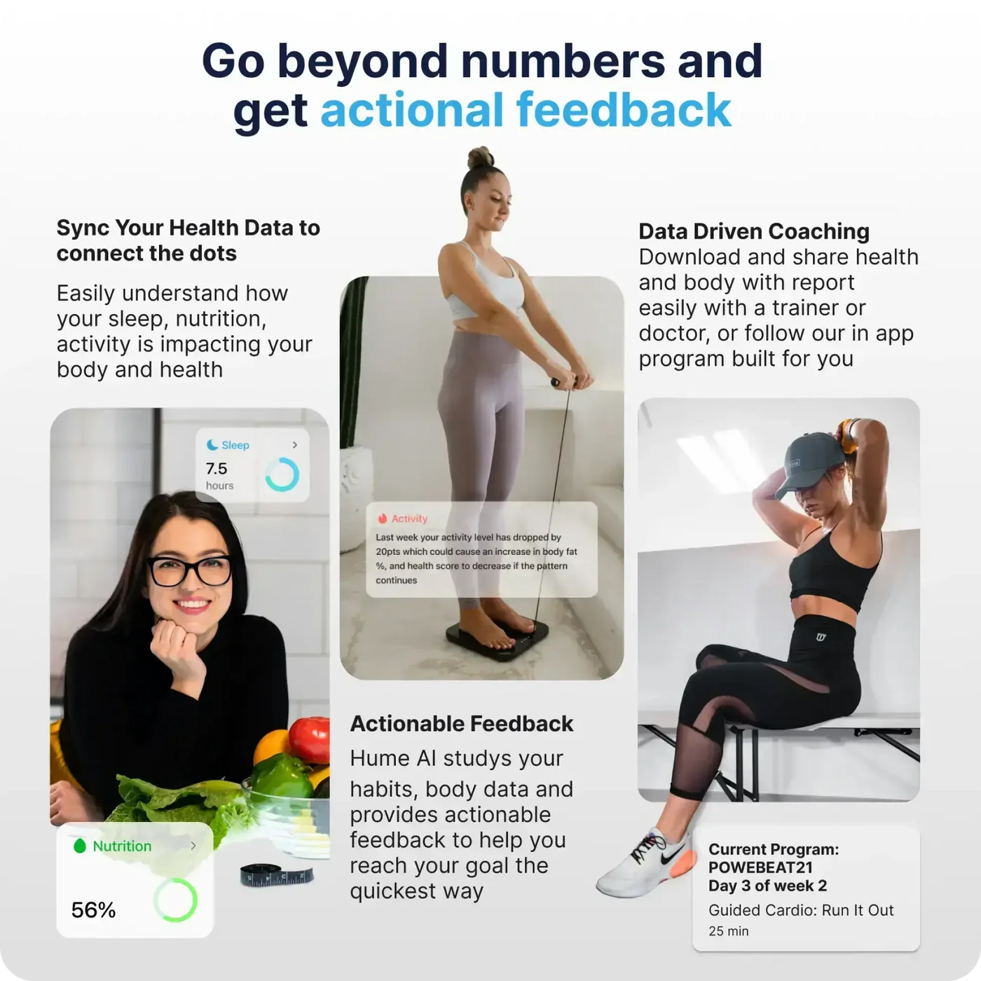 Coaching et retours personnalisés dans l'application Hume Health